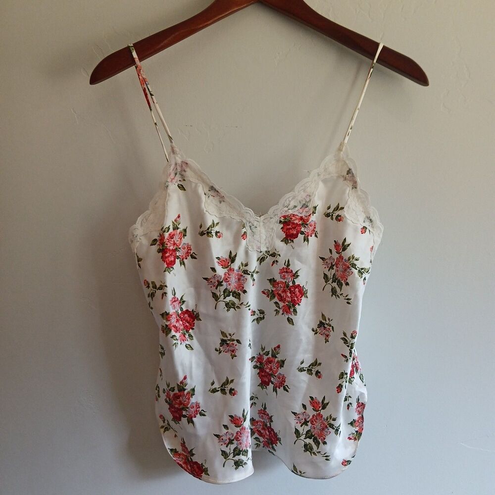 womans Nu Sensations Vintage Cream Floral Rose Print Cami Crop Top size small